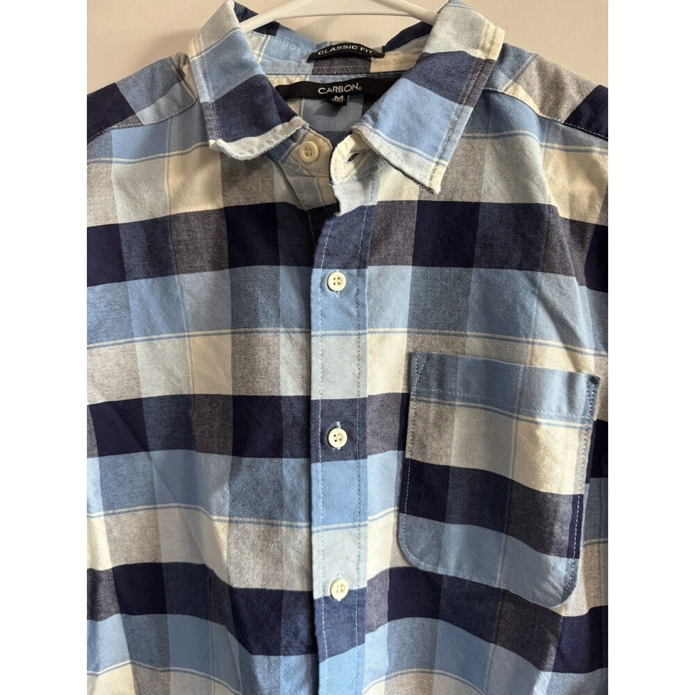 Carbon Classic Fit Blue White Plaid Collared Button-Up Shirt Men's Size M